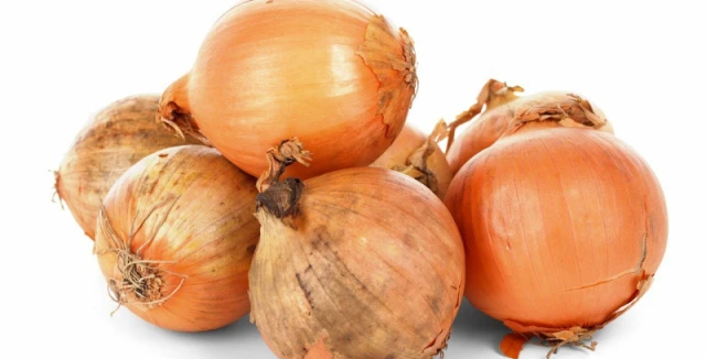 Zralé cibule na bílém pozadí