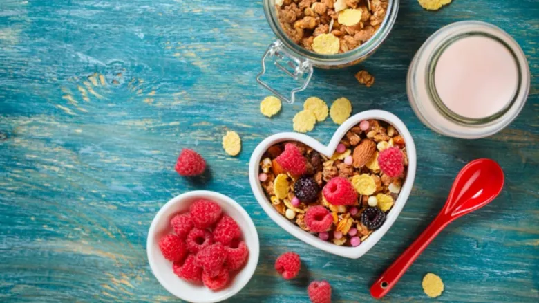 Healthy breakfast with granola and berries