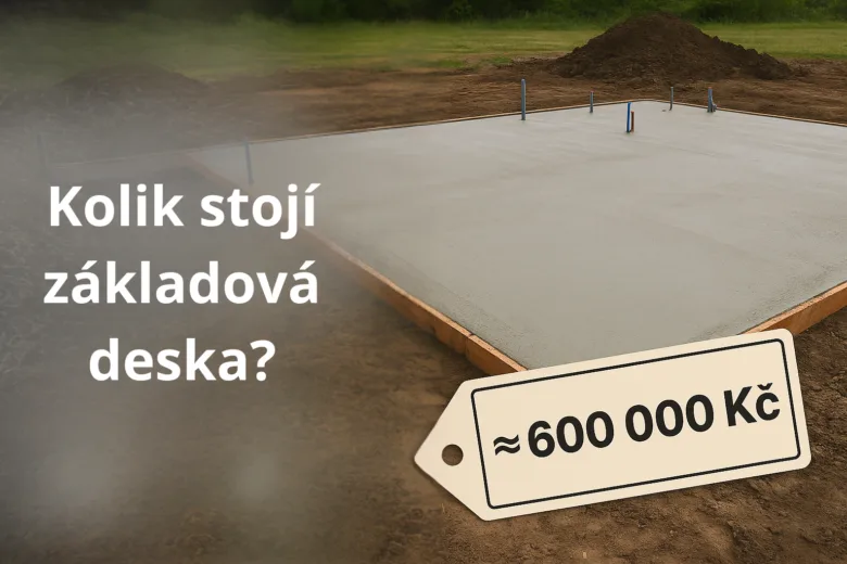 Nová betonová základní deska na stavbě s cenovou značkou