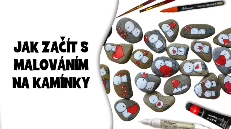 Malované kamínky s kreslenými postavičkami a srdíčky