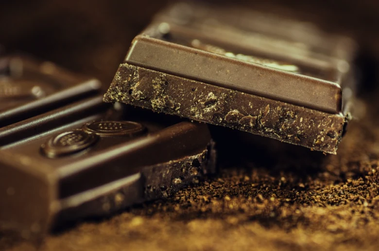 Čokoláda na pozadí kakaového prášku pro článek o psech.