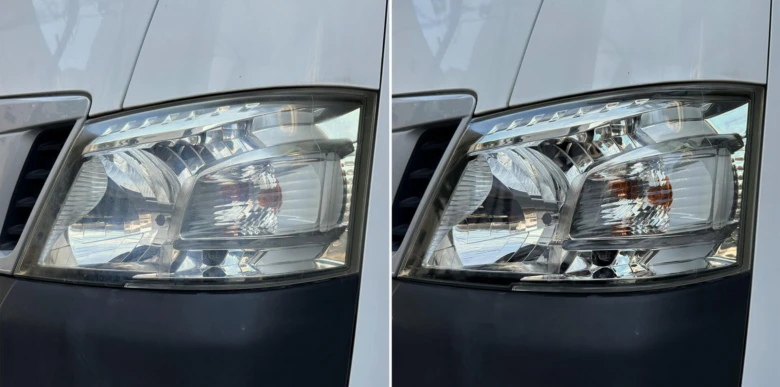 Vyleštěný světlomet bílého automobilu