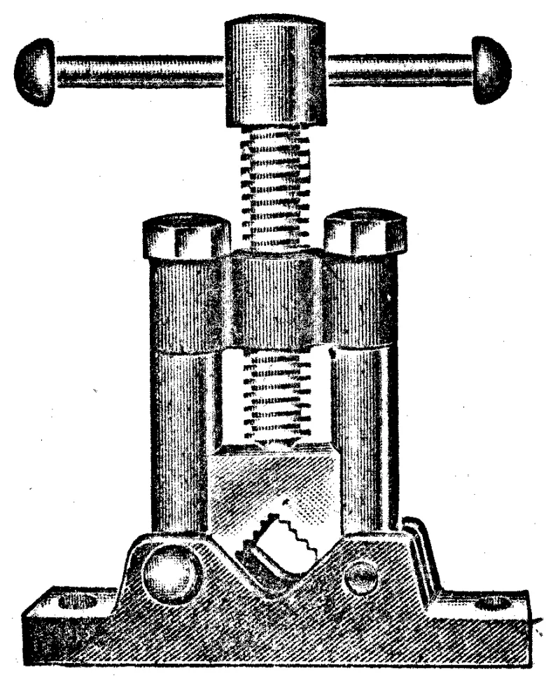 Ilustrace mechanického zařízení s nastavitelným šroubem.