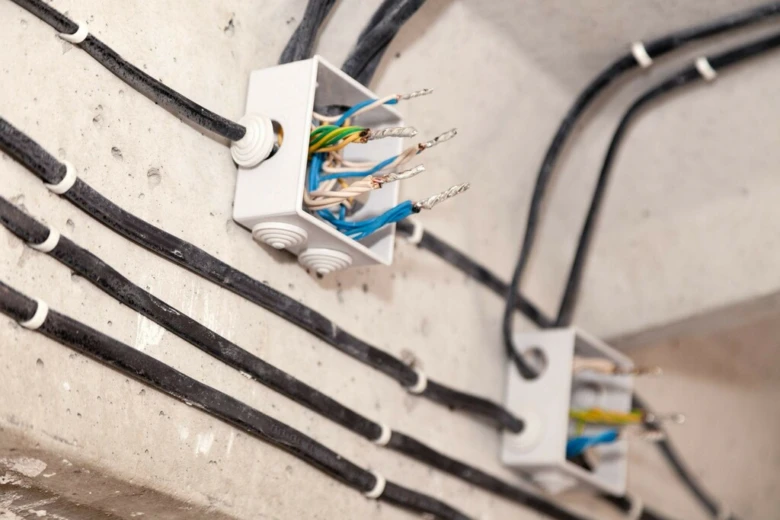 Odkrytá elektroinstalace v betonu při rekonstrukci bytu