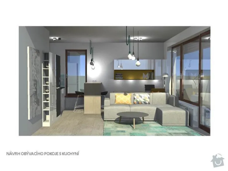 Moderní návrh obývacího pokoje s kuchyní v Praze