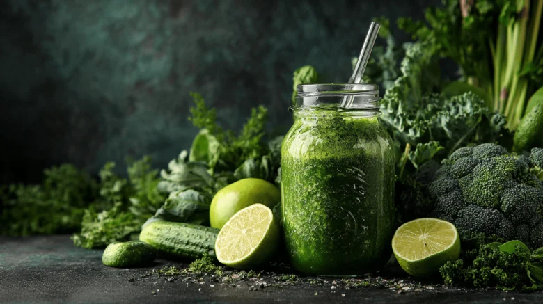 Zelený detoxikující smoothie s čerstvou zeleninou a ovocem.